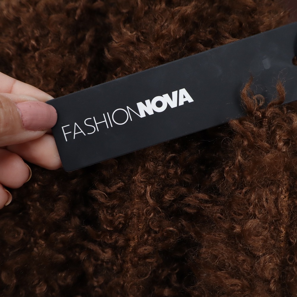 Fashion Nova Adjust To The Fame Faux Fur Coat Chocolate Brown Shaggy Jacket M - Picture 3 of 7